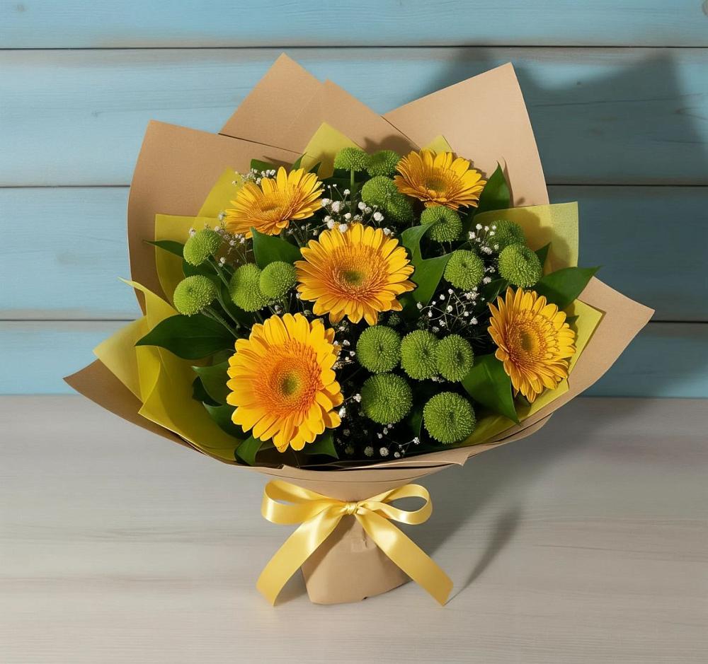 Букет цветов из: Герберы и Хризантемы в Кесову Гору
