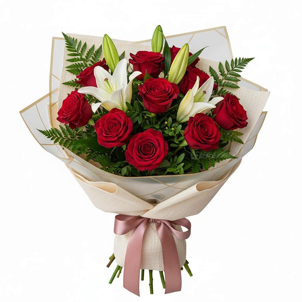 Букет цветов из: Лилии и Розы в Кесову Гору