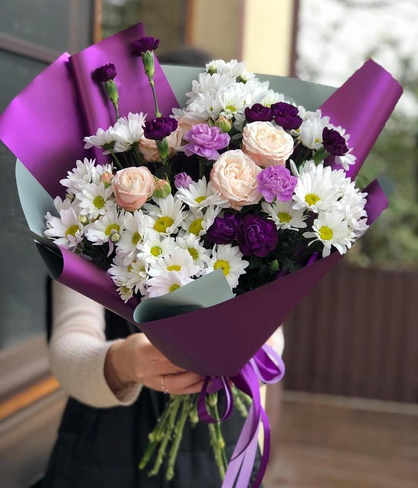 Букет цветов из: Хризантемы, Гвоздики и Розы в Кесову Гору