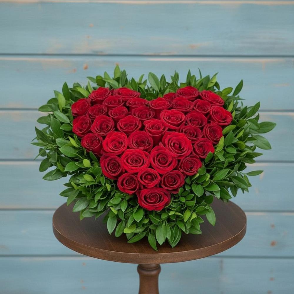 Цветочная композиция из Розы в виде сердца в Кесову Гору