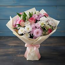 Букет цветов из:  Хризантемы, Альстромерии и Розы в Кесову Гору