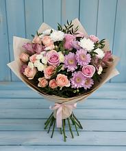 Букет цветов из:  Хризантемы, Розы и Альстромерии в Кесову Гору