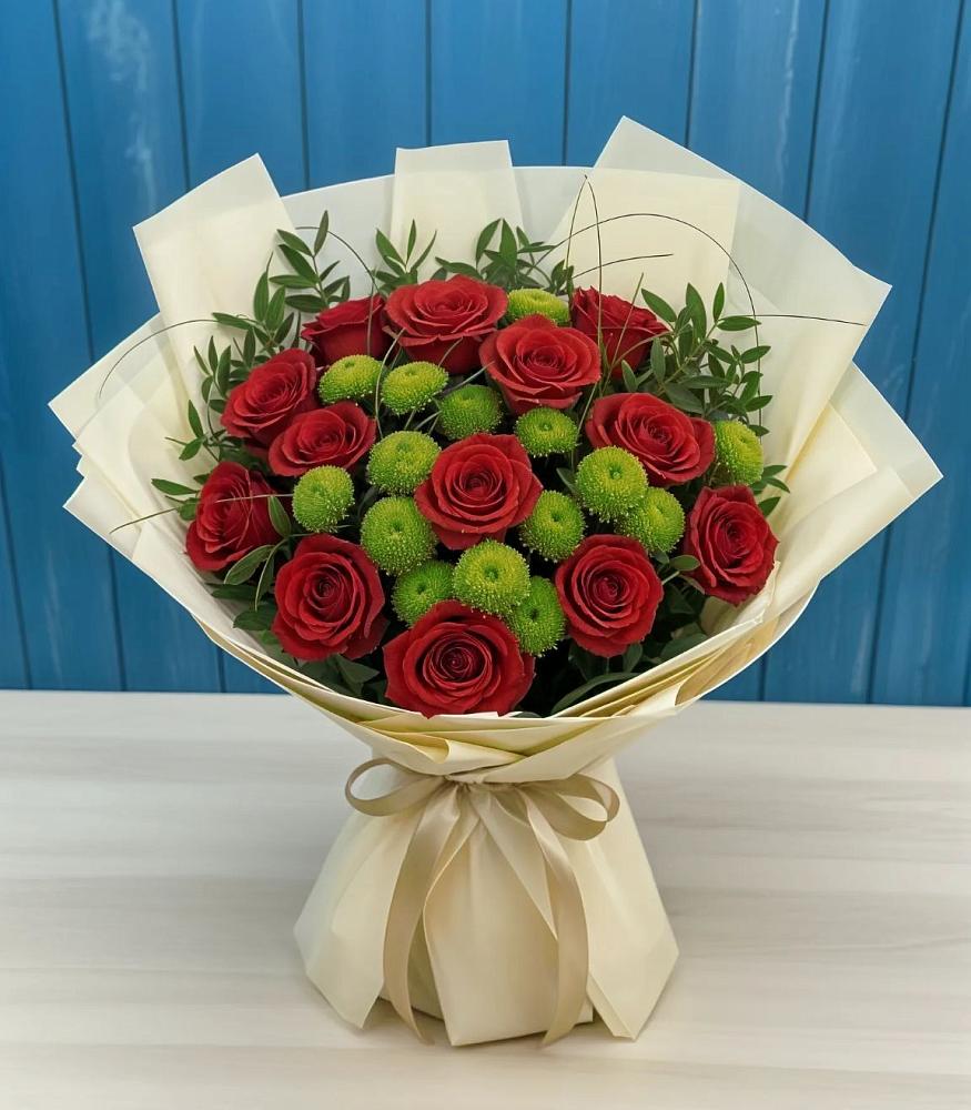 Букет цветов из: Розы и Хризантемы в Кесову Гору