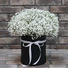 Цветочная композиция из Гипсофила в шляпной коробке в Кесову Гору