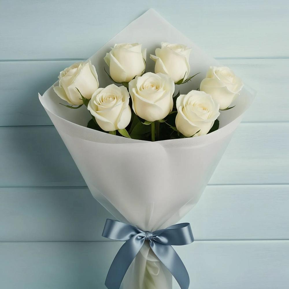 Букет 7 Белых роз Эдлесс Лав в Кесову Гору